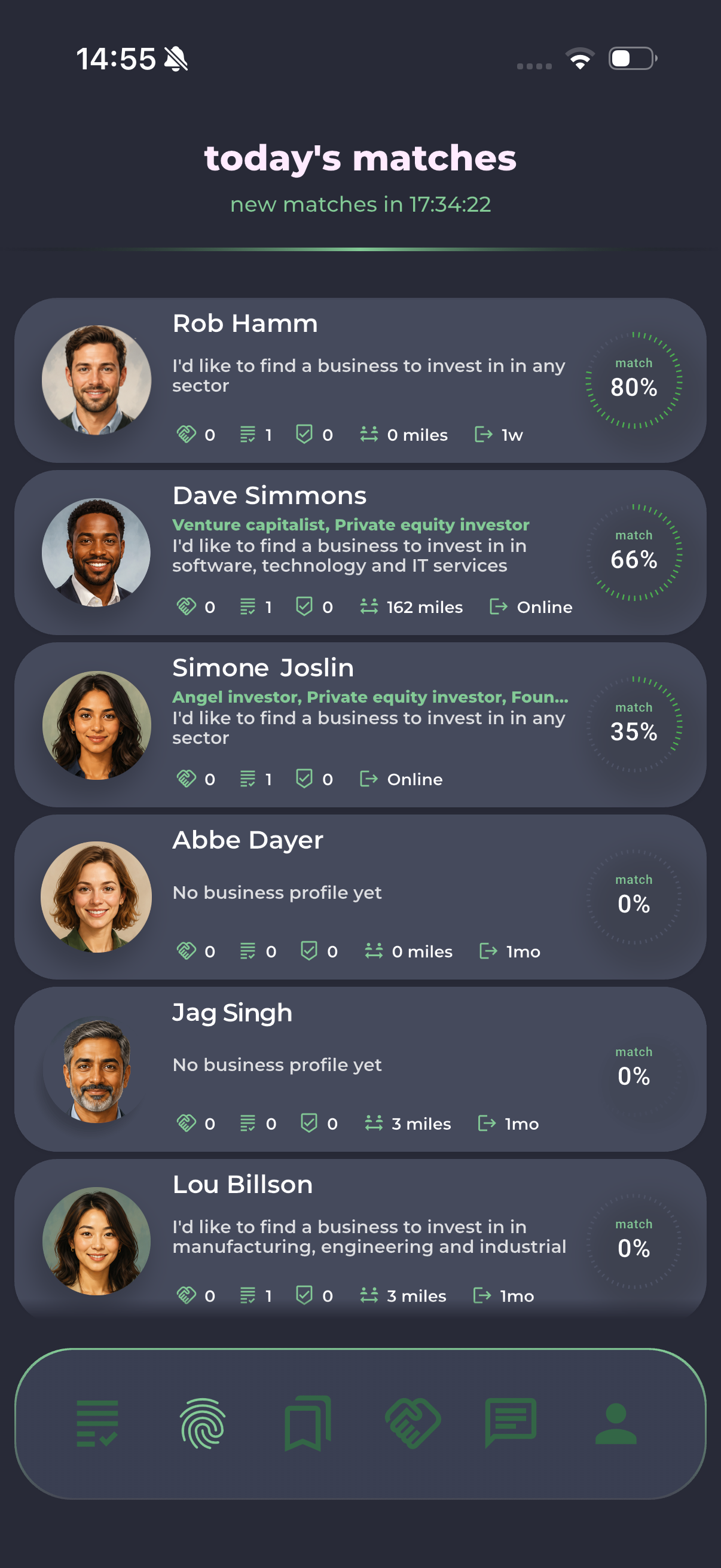 Pitchr daily matches screen