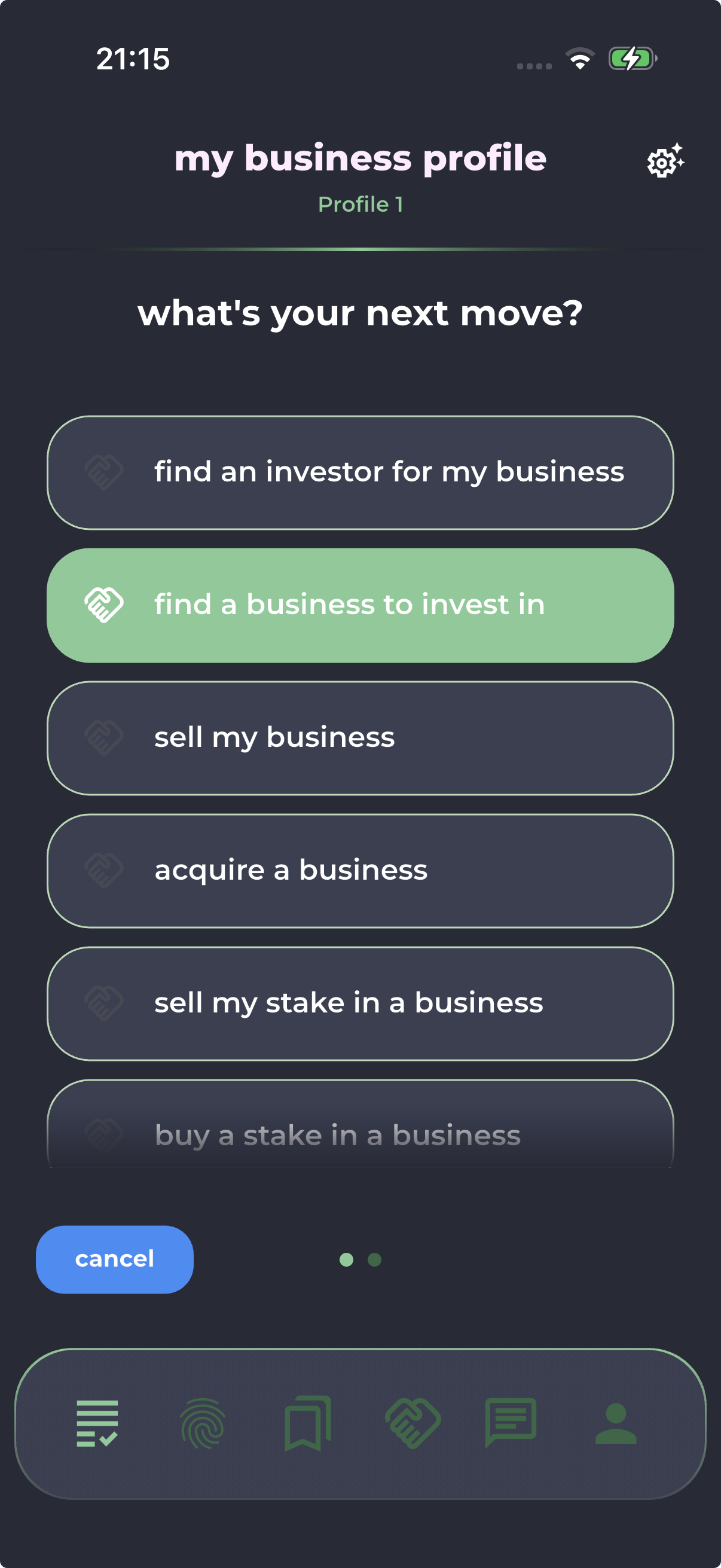 Pitchr business profile screen